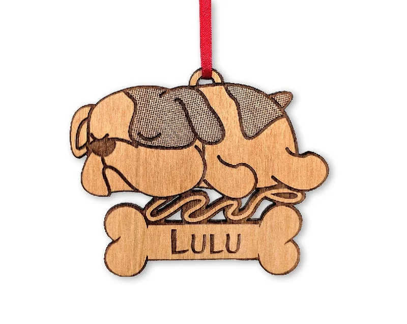 English Bulldog Custom Pet Owner Ornament Best Friend Family Member Personalized New Dog Dad Gift Idea Name in Bone Christmas Decoration