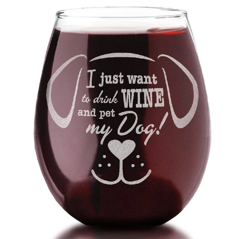 Engraved Dog Lover I Just Want to Drink Wine and Pet My Dog! Gift for New Dog Mom Dog Lovers Mug First Puppy Funny Doggie Her Birthday Gift