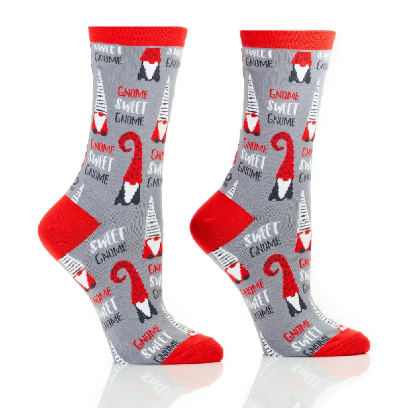 "Gnome Sweet Gnome" Cotton Crew Socks by YO Sox - Medium