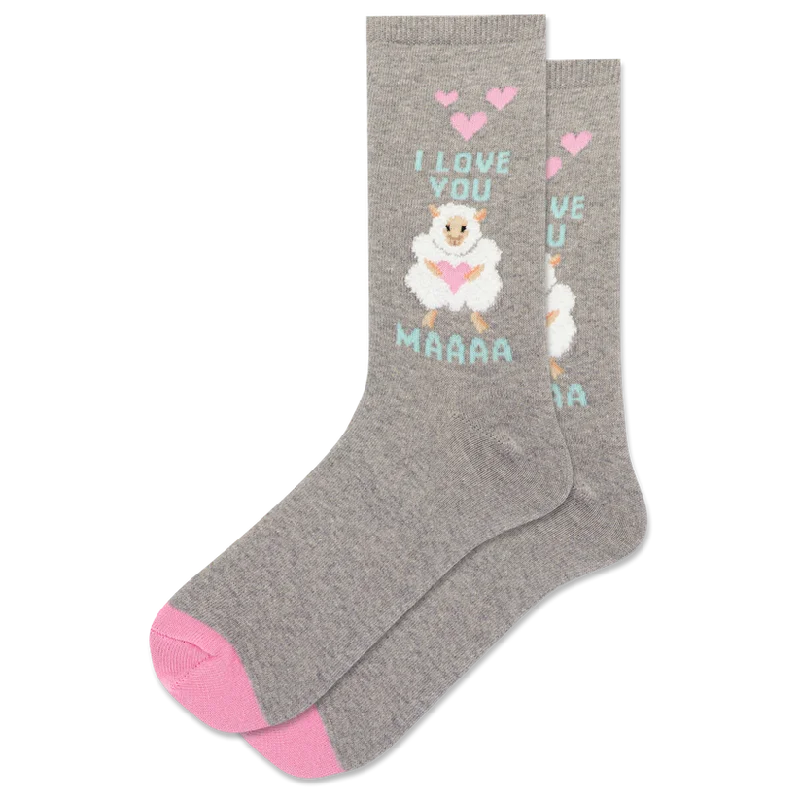 "I Love You Maa" Cotton Crew Socks by Hot Sox- Medium