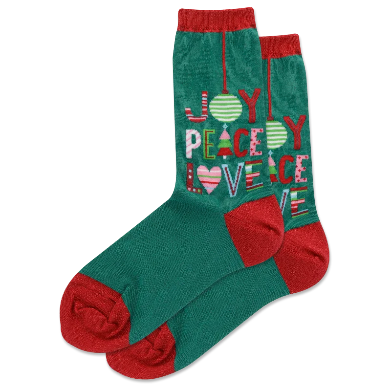 "Joy Peace Love" Cotton Crew Socks by Hot Sox - Medium