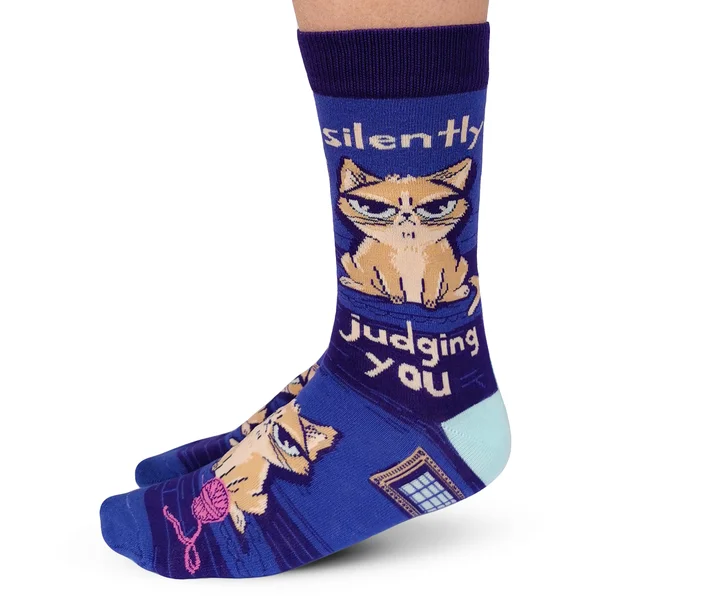 "Judging You" Cotton Crew Socks by Uptown Sox - Medium