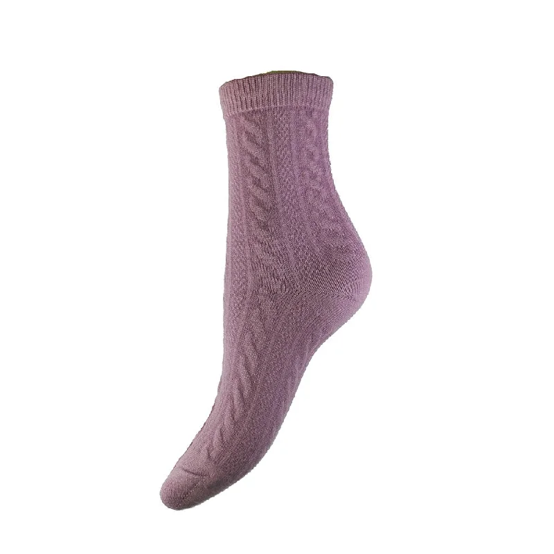 Bright purple cable knit ladies wool blend socks