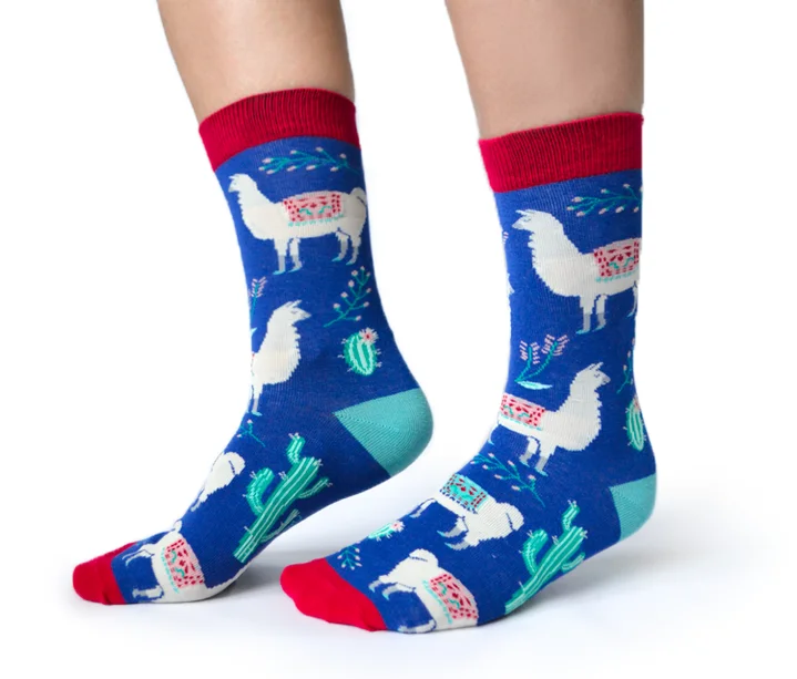 "Loco Llama" Cotton Crew Socks by Uptown Sox - Medium