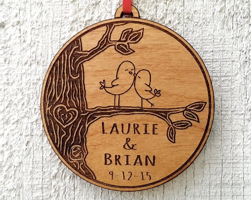 Love Birds Heart Customized Christmas Ornament for Him for Her Couples Gift Christmas Ornament Lover Personalized Names Date Tree Trunk