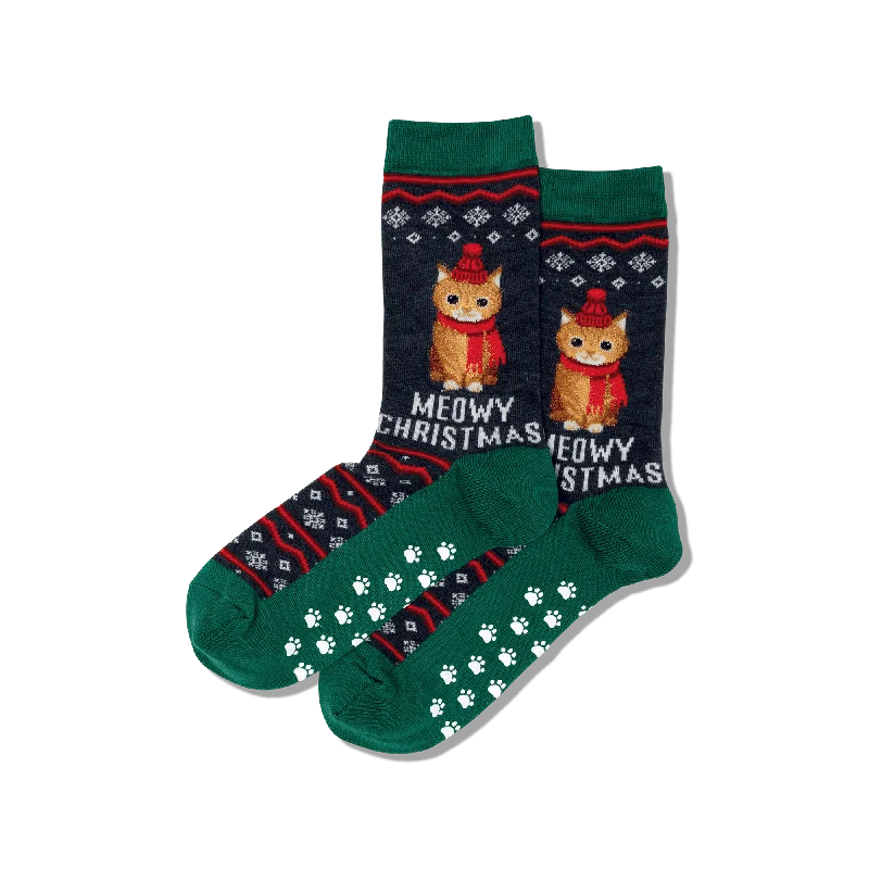 "Meowy Christmas" Crew Socks by Hot Sox - Medium