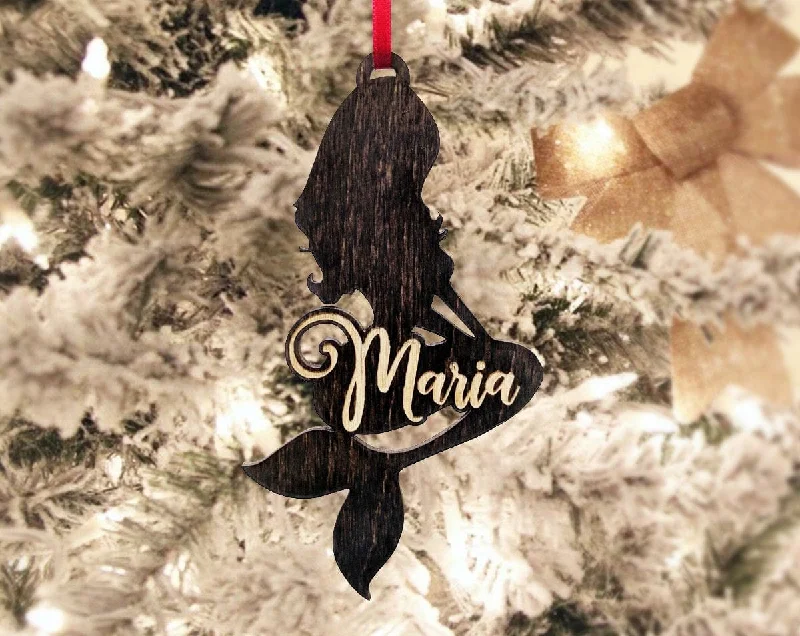 Mermaid Christmas Ornament Personalized Customized Wood Mermaid Decor Birthday Christmas Party Gift for Women Girls Love Mermaids at Heart