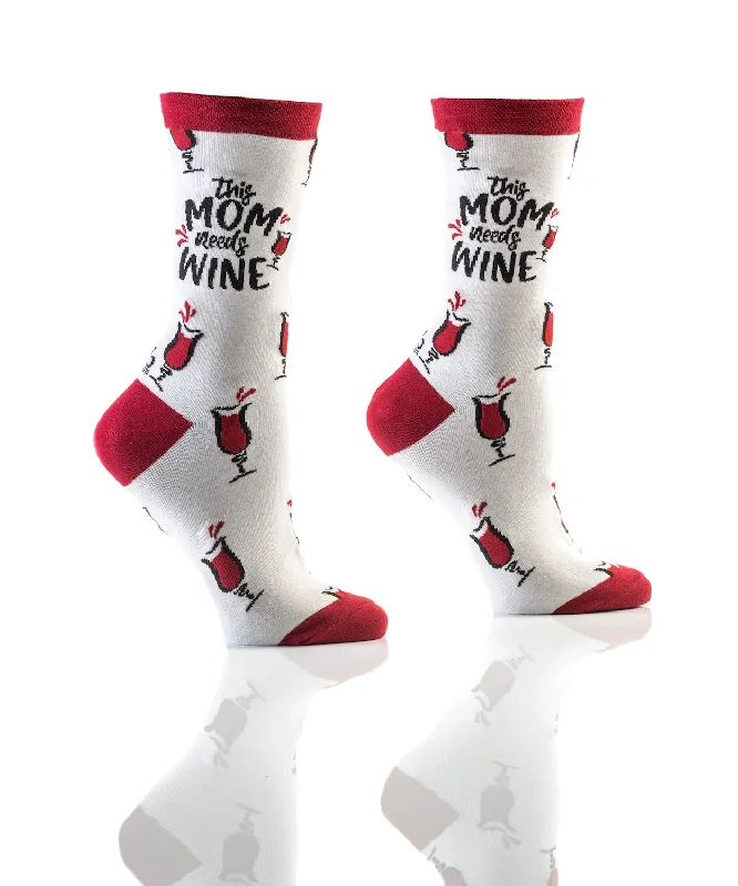 "Mom Needs Wine" Cotton Dress Crew Socks by YO Sox - Medium