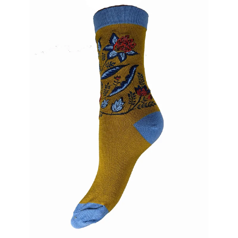 Mustard Floral Bamboo Socks