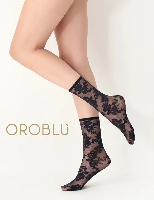 Oroblu Little Roses Sheer Socks Black VOBC67927