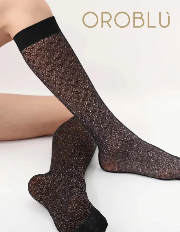 Oroblu Sale Sparkly Lace Knee Highs Black VOBC67541