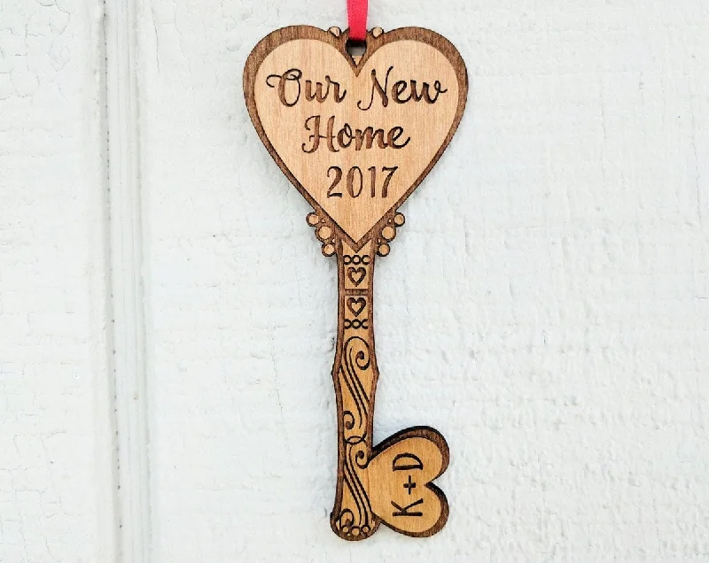 Our NEW Home Key House Custom Ornament Couples Housewarming Home Decor Personalized Wood Key Ornament First Christmas in Our New Home Gift