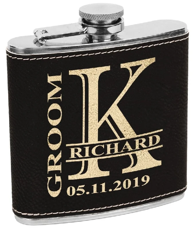 Personalized Engraved Flask for Women Men Custom Leather Wedding Monogram Groomsmen Bridesmaid Gift Father of Bride Grooms Stainless Flasks