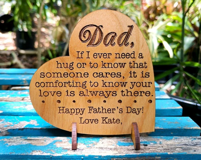 Personalized Heart Shaped Wood Card for new Father, father of the bride, Father's Day, Birthday, Thank You, Christmas, gift for Husband, Dad