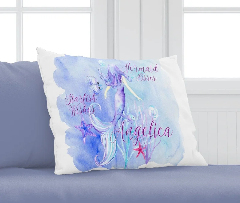 Personalized Mermaid Pillowcase Mermaid Decor - Mermaid Kisses Starfish Wishes Pillow Case for Girls, Teens or Adult Mermaids