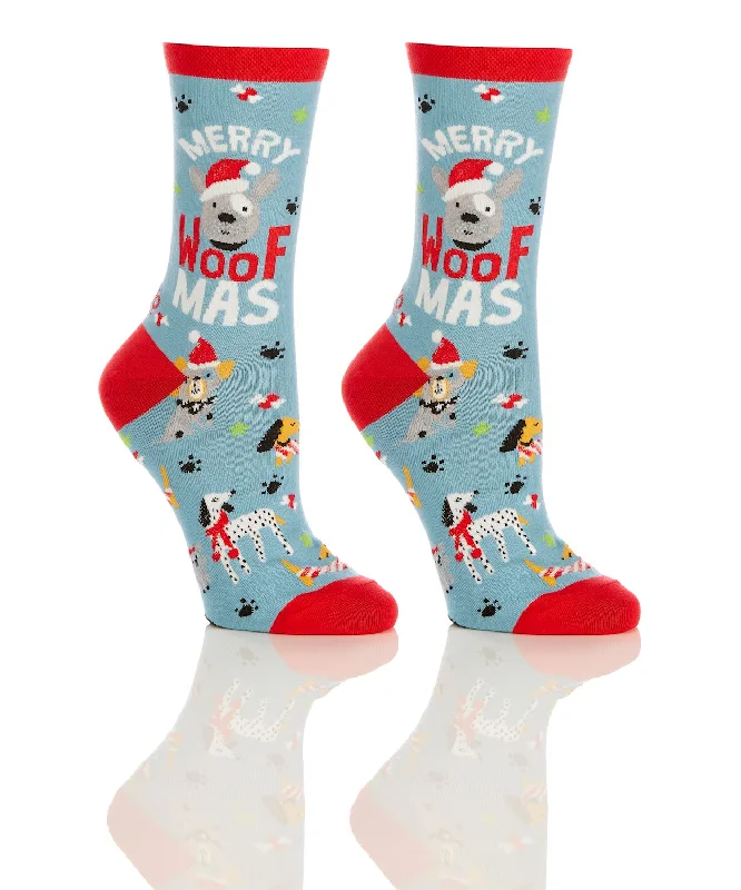 "Merry Woofmas" Cotton Crew Socks by YO Sox - Medium