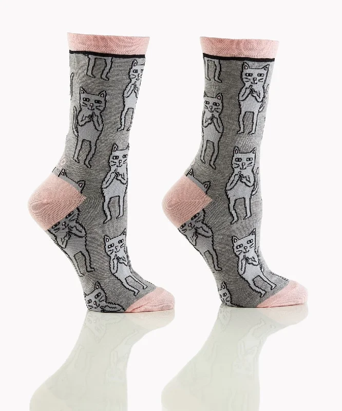 "Sassy Cat" Cotton Dress Crew Socks by YO Sox - Medium