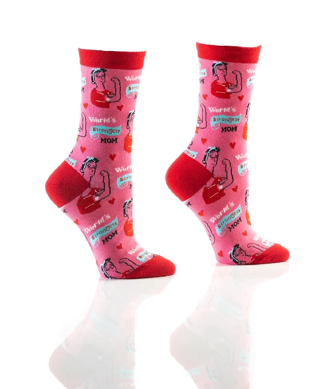 "Strong Mom" Cotton Dress Crew Socks by YO Sox - Medium