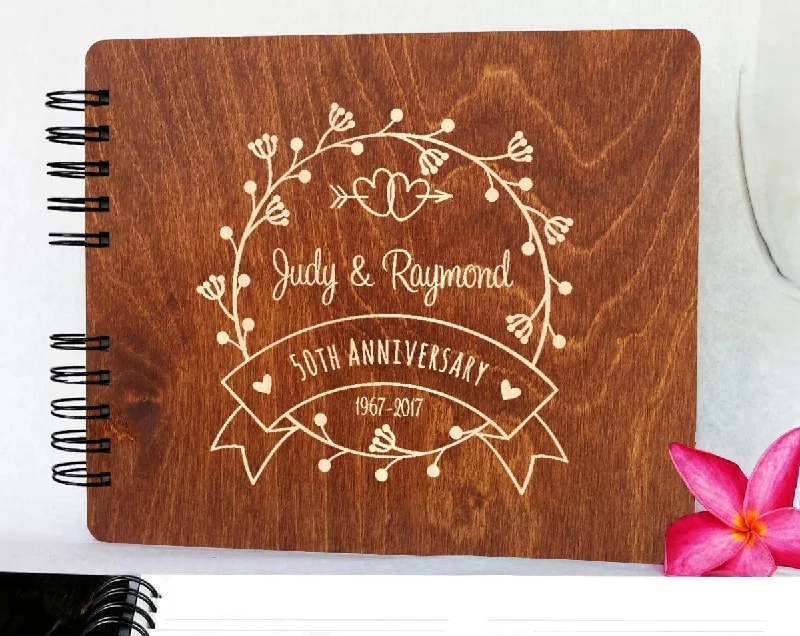 Wedding Anniversary Guestbook Personalized Wooden Guest Book Made in USA  50th Anniversary 60th Anniversary 25th 20th 5th 30th Gift