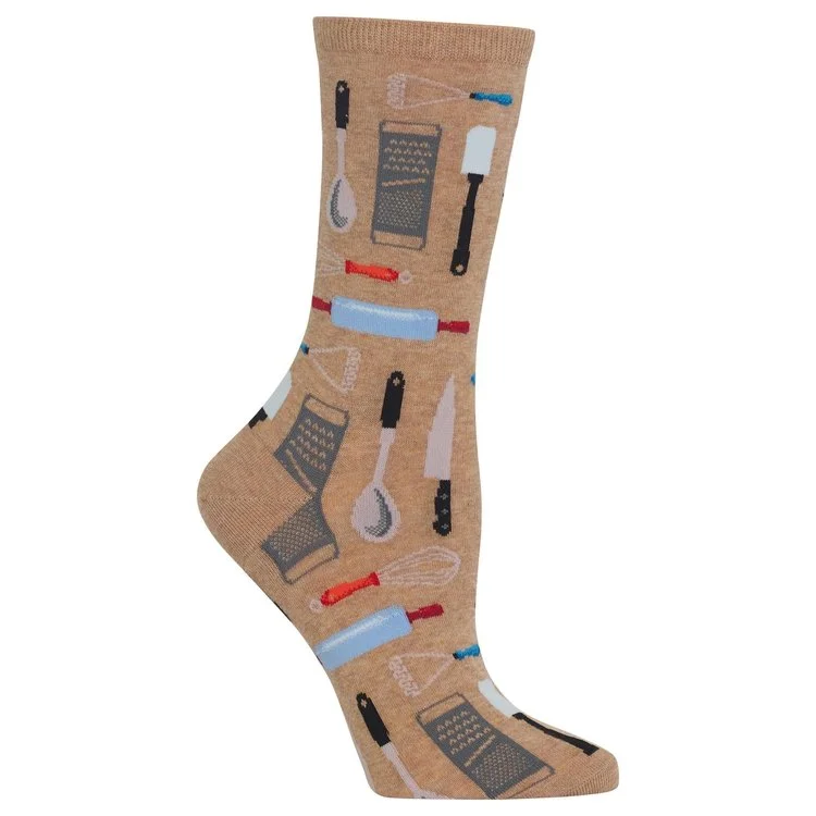 "Kitchen Utensils" Cotton Dress Crew Socks by Hot Sox - Medium