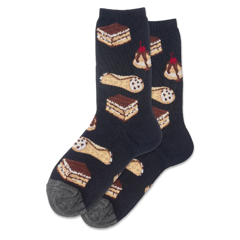 "Italian Pastries" Cotton Dress Crew Socks by Hot Sox - Medium