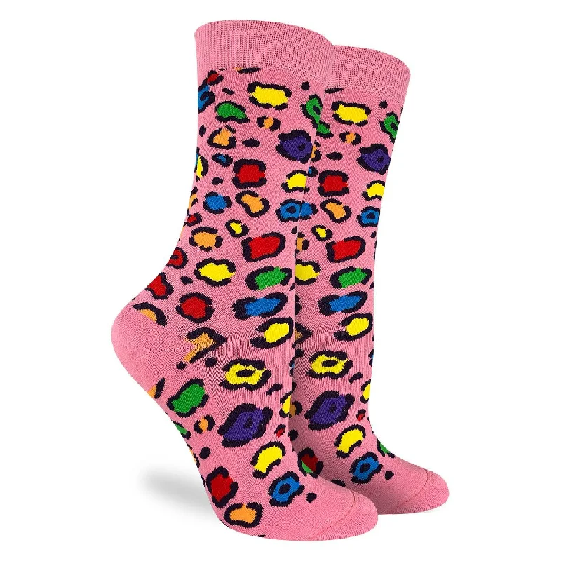 Leopard Rainbow Print Socks" Crew Socks by Good Luck Sock - Medium