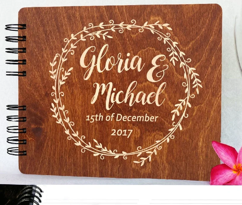 Wooden Wedding Guestbook Rustic Personalized Wood Alternate Unique Bride Groom Guest Book Custom Newlywed Wedding Guest Register Gift