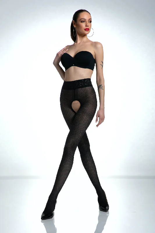 Amour Nymph Crotchless Tights - Black