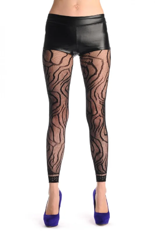 Black Tiger With Lace Trim Footless Fishnet