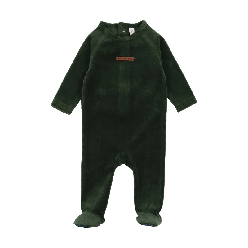 Lil Legs Velour Leather Tab Footie - Green